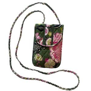 Vera Bradley Cell Phone Crossbody Bag Womens Olivia Pink & Green Floral Quilted